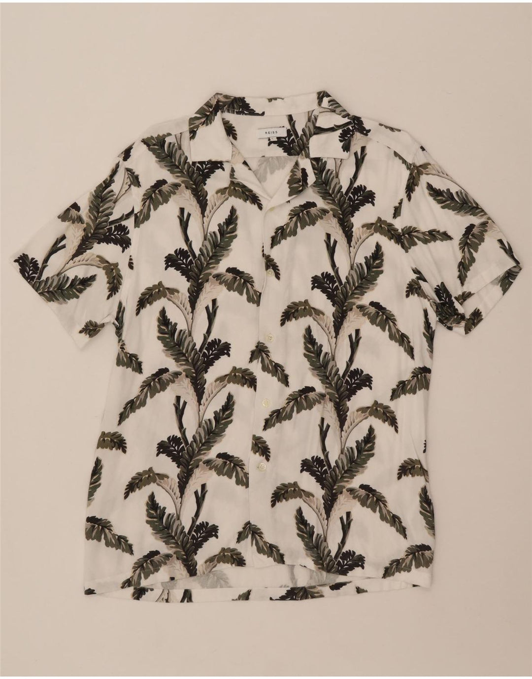 Reiss Mens Short Sleeve Shirt Large White Floral Viscose