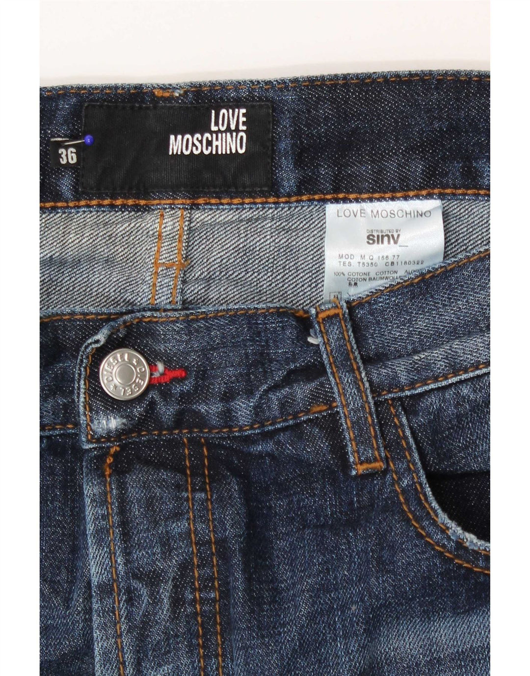 Moschino Mens Distressed Straight Jeans W36 L36 Blue Cotton