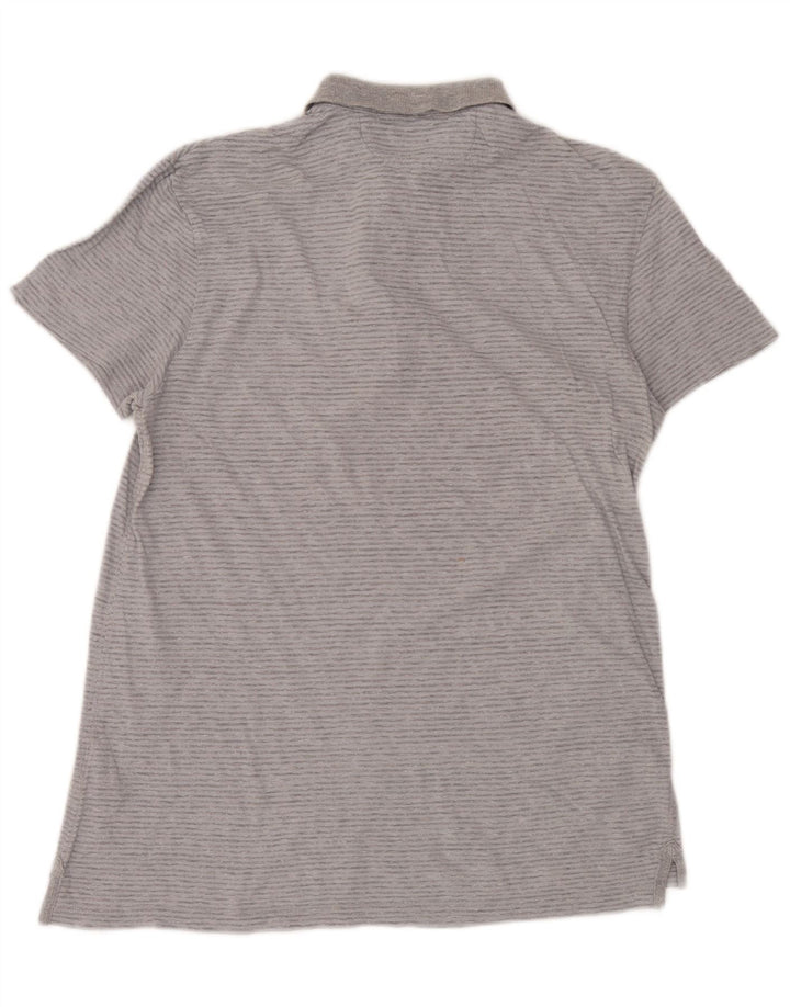 All Saints Mens Polo Shirt Small Grey Pinstripe Cotton