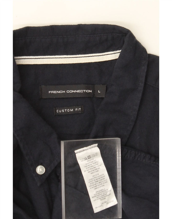 French Connection Mens Custom Fit Shirt Large Navy Blue Cotton