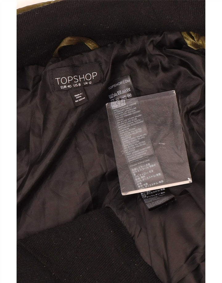 Topshop Womens Velour Bomber Jacket UK 12 Medium  Gold Polyester