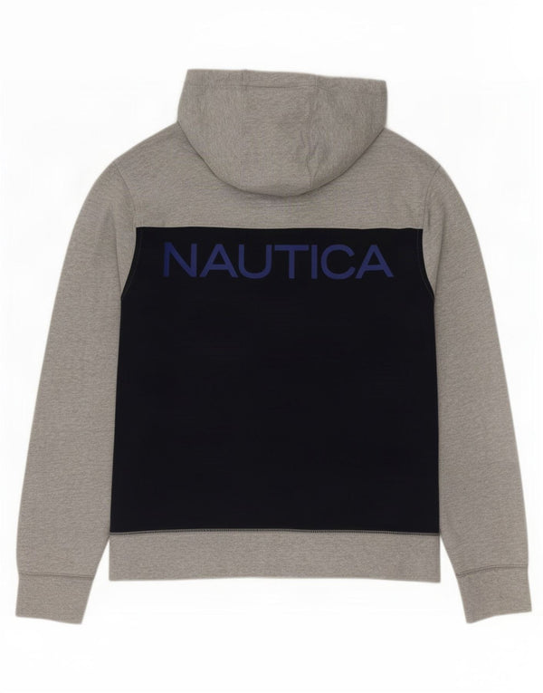 Nautica Mens Graphic Hoodie Jumper Medium Navy Blue Colourblock Cotton