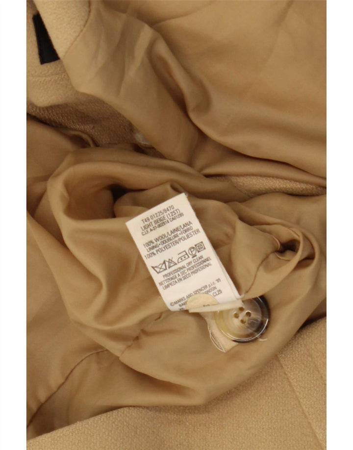 Marks & Spencer Womens Double Breasted Coat UK 12 Medium Beige Wool