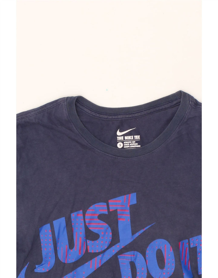 NIKE Mens Athletic Cut Graphic T-Shirt Top Small Navy Blue Cotton Vintage Nike and Second-Hand Nike from Messina Hembry 