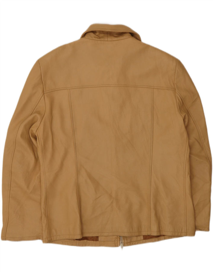 VINTAGE Womens Leather Jacket IT 50 XL Beige Leather