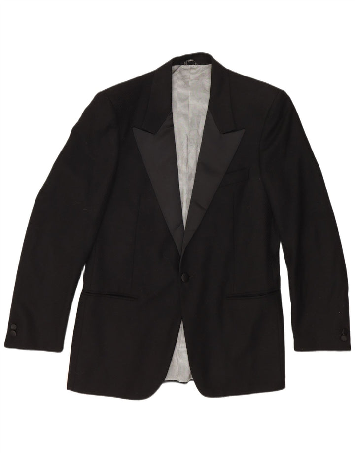 Vintage Mens 1 Button Blazer Jacket IT 48 Medium Black Virgin Wool