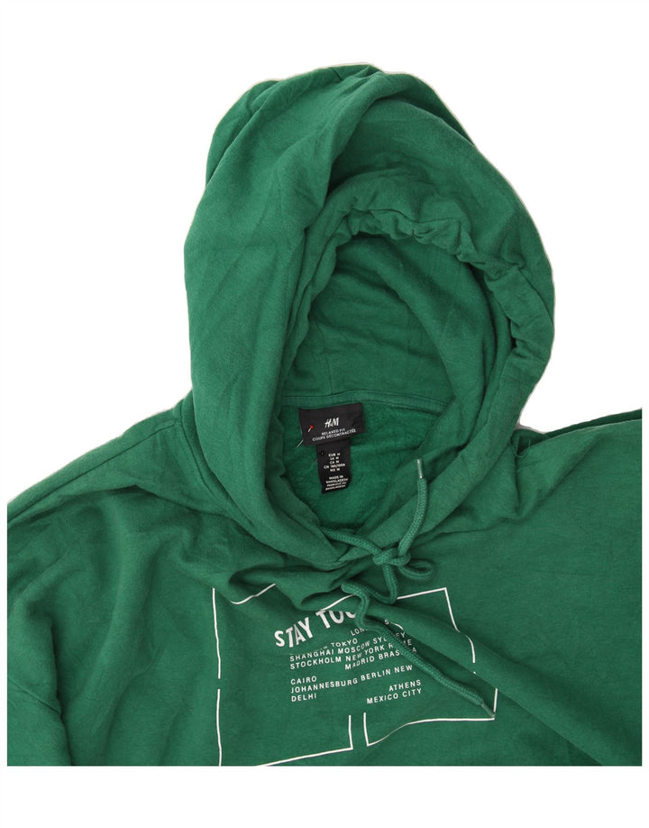 H&M Mens Relaxed Fit Graphic Hoodie Jumper Medium Green Cotton Vintage H&M and Second-Hand H&M from Messina Hembry 
