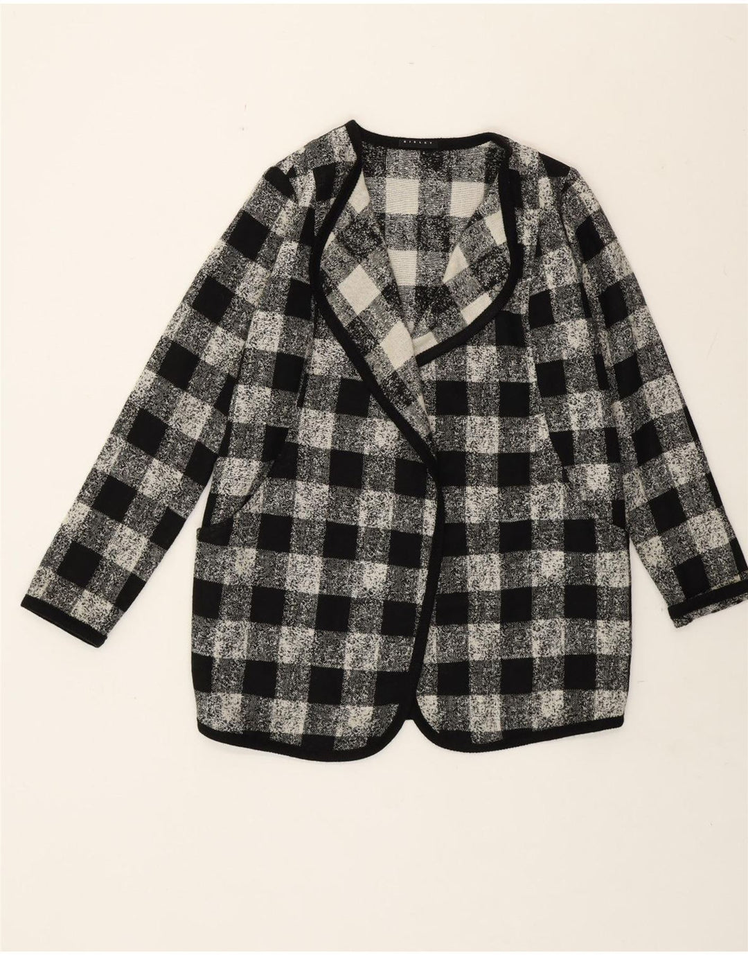 Sisley Womens Oversized Blazer Jacket UK 6 XS Black Gingham Acrylic