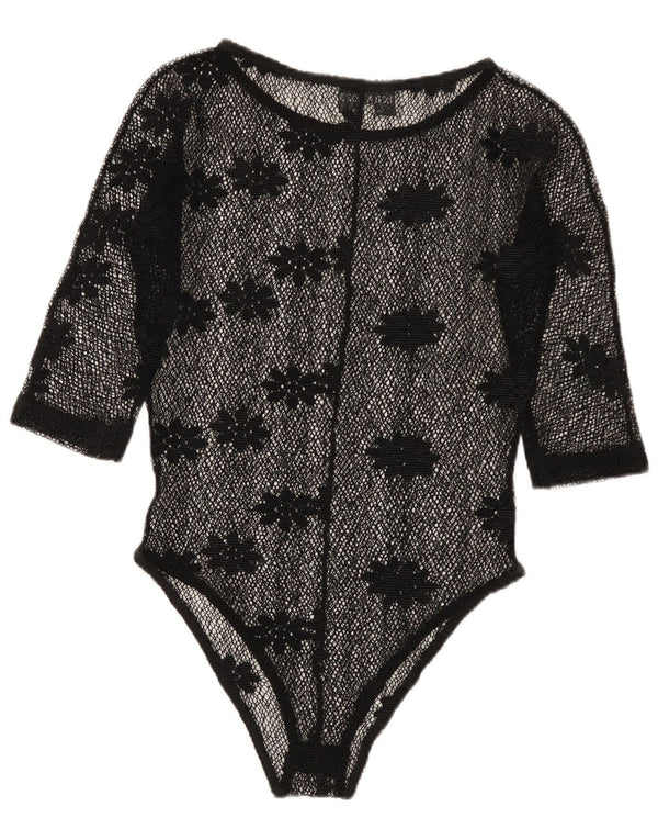 Vintage Womens See Through Lace Bodysuit IT 42 Medium Black Floral