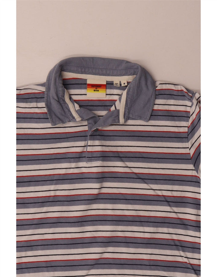 Superdry Mens Polo Shirt Medium Blue Striped Cotton