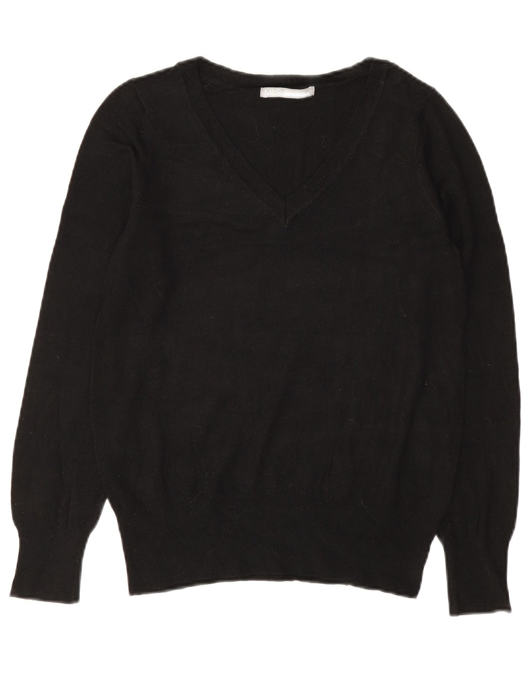 Marks & Spencer Womens V-Neck Jumper Sweater UK 10 Small  Black Viscose