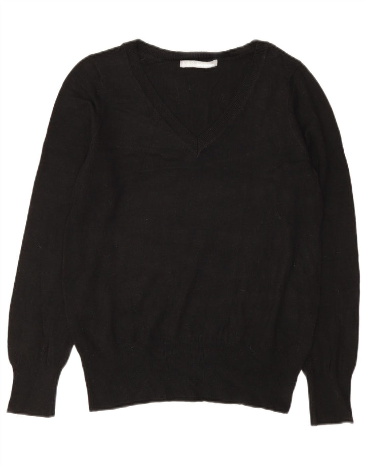 Marks & Spencer Womens V-Neck Jumper Sweater UK 10 Small  Black Viscose