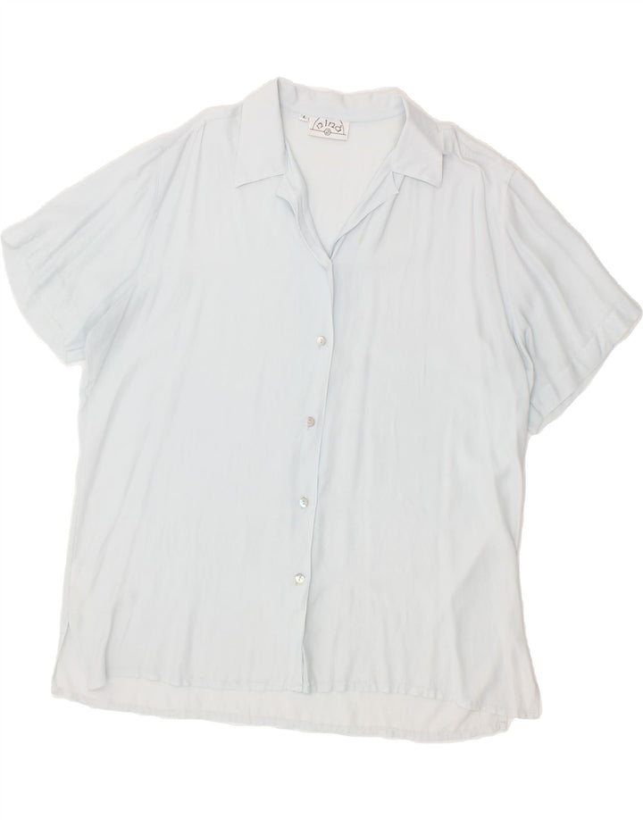 VINTAGE Womens Short Sleeve Shirt UK 16 Large Blue Acetate Vintage Vintage and Second-Hand Vintage from Messina Hembry 