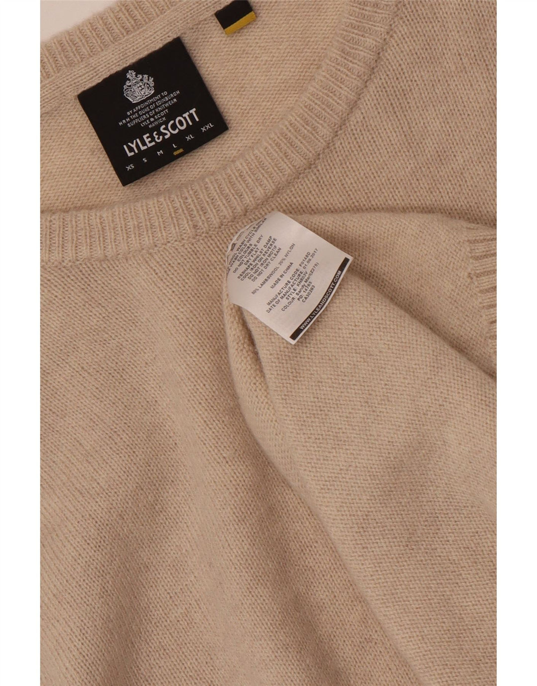 LYLE & SCOTT Mens Boat Neck Jumper Sweater Large Beige Wool