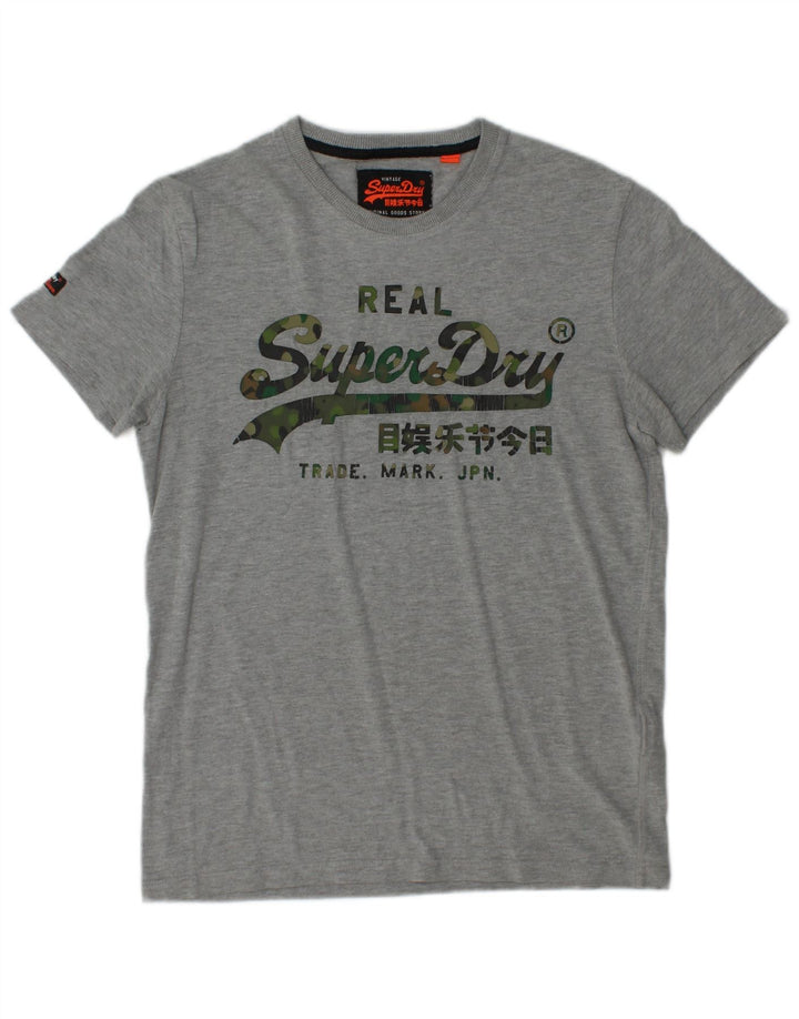 SUPERDRY Mens Graphic T-Shirt Top Medium Grey Cotton