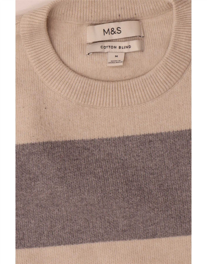 Marks & Spencer Womens Crew Neck Jumper Sweater UK 14 Medium Beige Striped