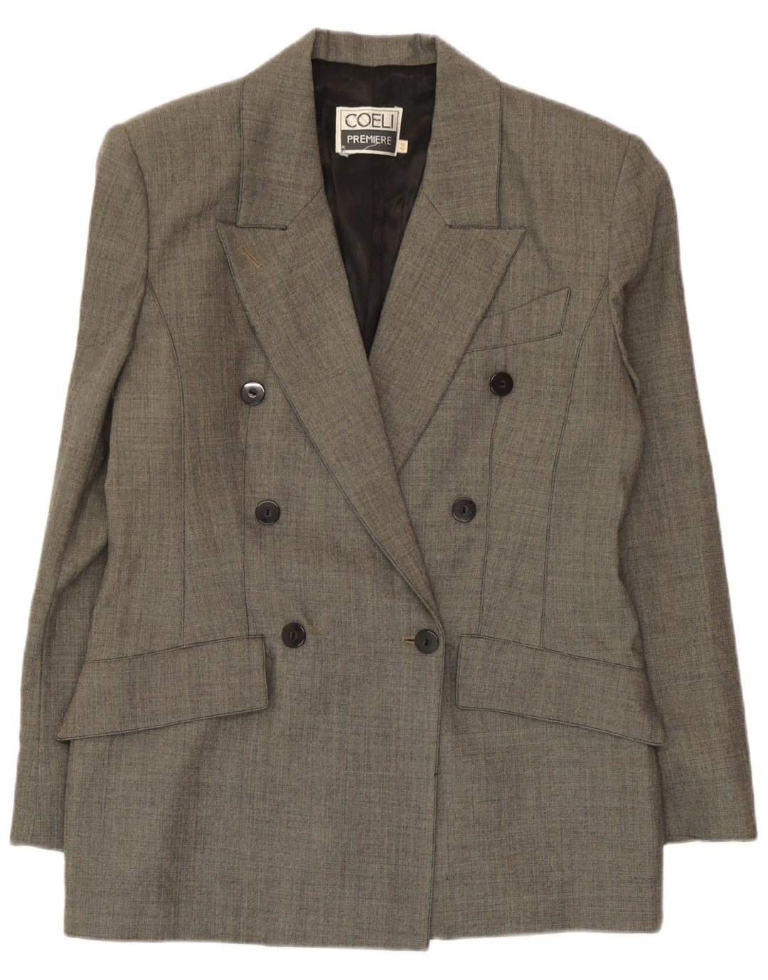 Vintage Womens Double Breasted Blazer Jacket IT 44 Medium Grey Wool