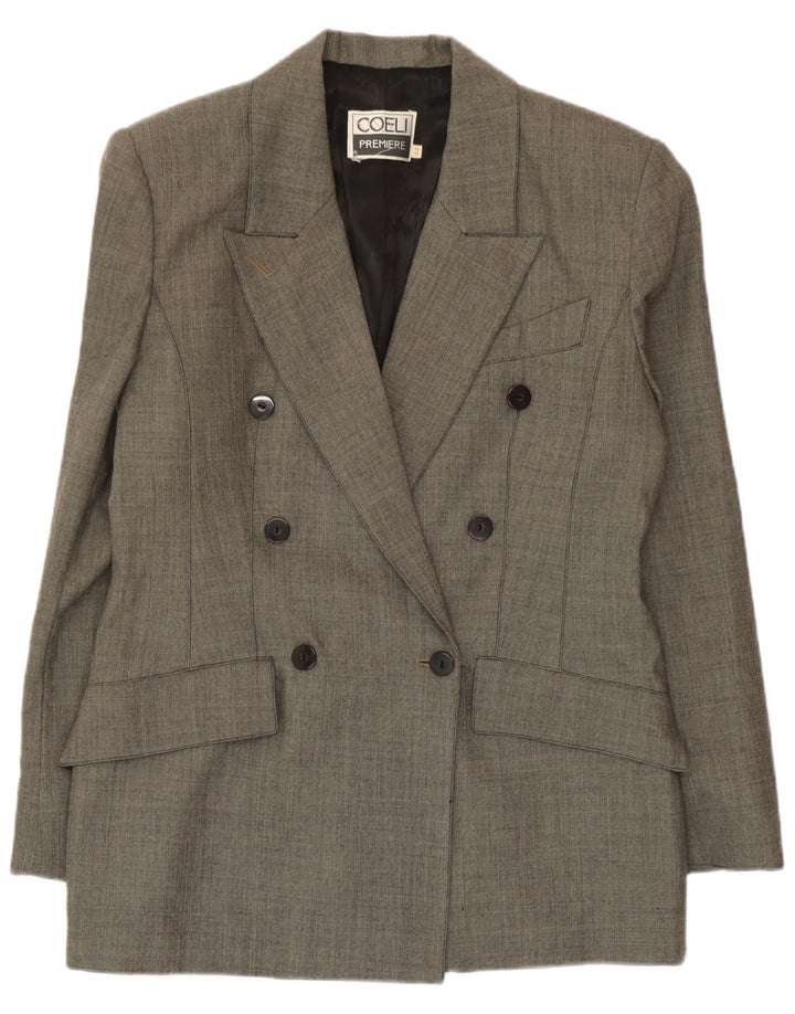 Vintage Womens Double Breasted Blazer Jacket IT 44 Medium Grey Wool