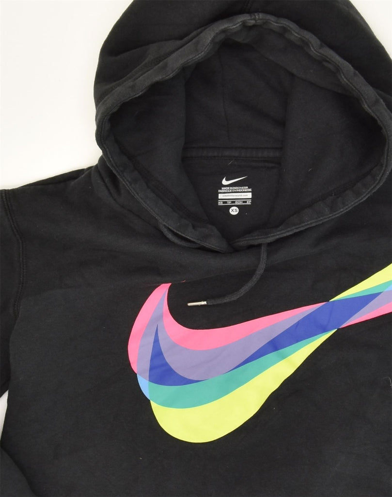 NIKE Womens Graphic Hoodie Jumper UK 6 XS Black Cotton | Vintage Nike | Thrift | Second-Hand Nike | Used Clothing | Messina Hembry 