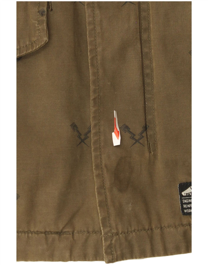 Vans Mens Hooded Utility Jacket UK 38 Medium Khaki Geometric