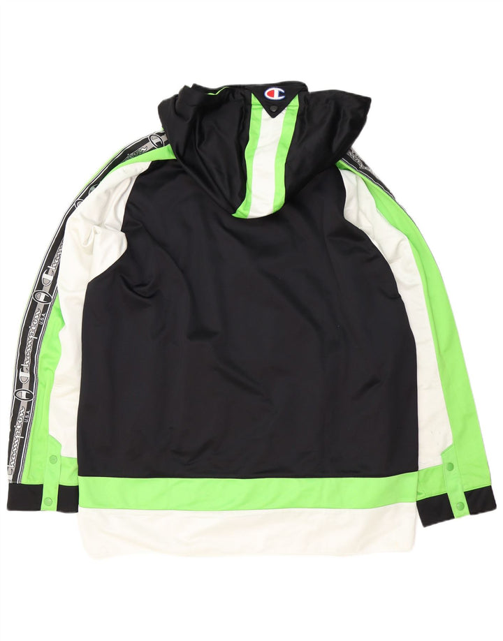Champion Mens Graphic Hooded Tracksuit Top Jacket Large Black Colourblock
