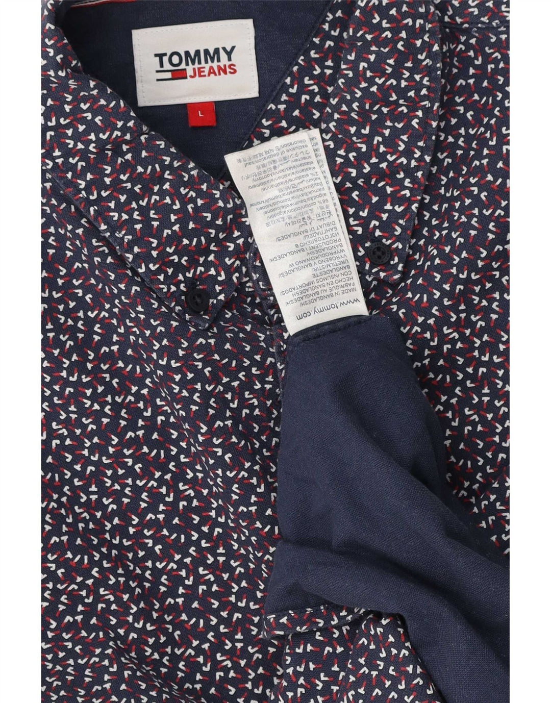 Tommy Hilfiger Mens Shirt Large Navy Blue Spotted Cotton