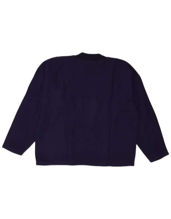 Vintage Womens Graphic Sweatshirt Jumper UK 18 XL Navy Blue Floral Cotton