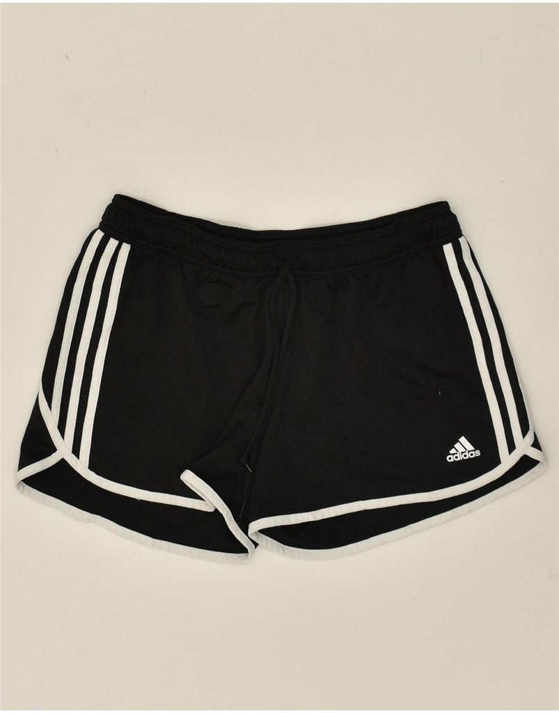 ADIDAS Womens Sport Shorts UK 12/14 Medium Black Polyester | Vintage Adidas | Thrift | Second-Hand Adidas | Used Clothing | Messina Hembry 