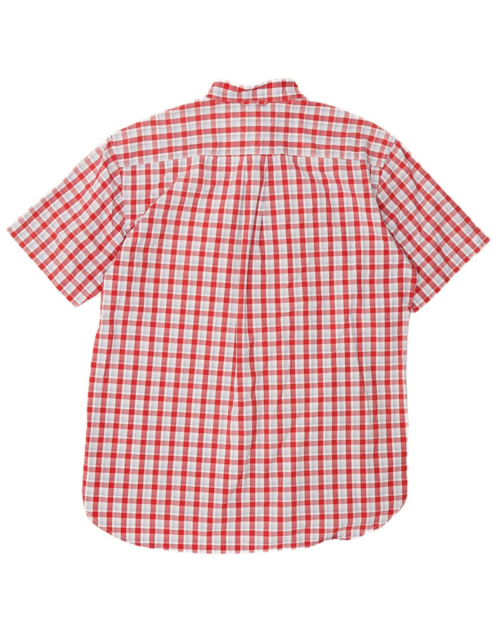 TOMMY HILFIGER Mens Short Sleeve Shirt Large Red Check Cotton