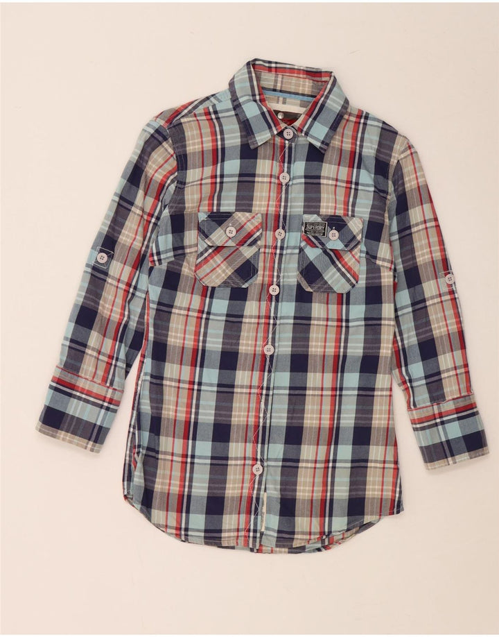SUPERDRY Womens Flannel Shirt UK 10 Small Blue Check Cotton
