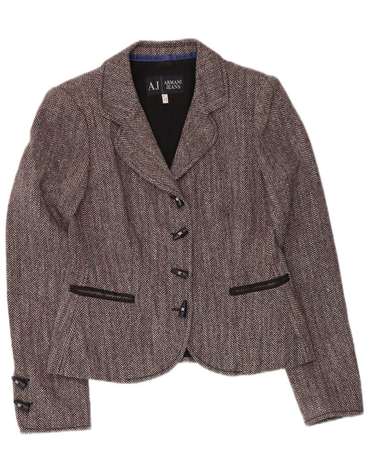 ARMANI JEANS Womens 4 Button Blazer Jacket IT 42 Medium Grey Herringbone
