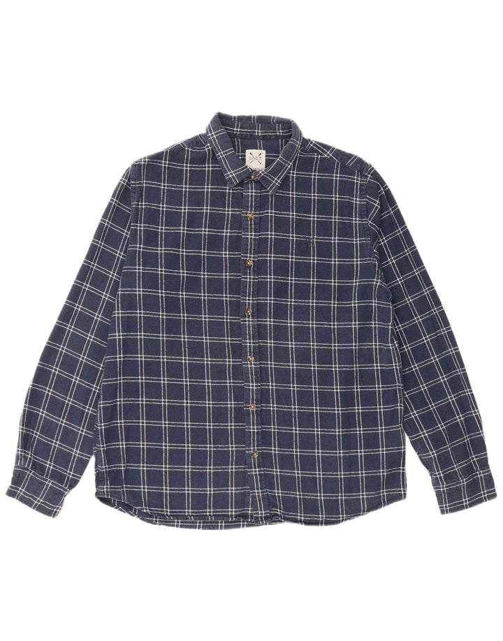 Crew Clothing Mens Flannel Shirt Large Navy Blue Check Cotton