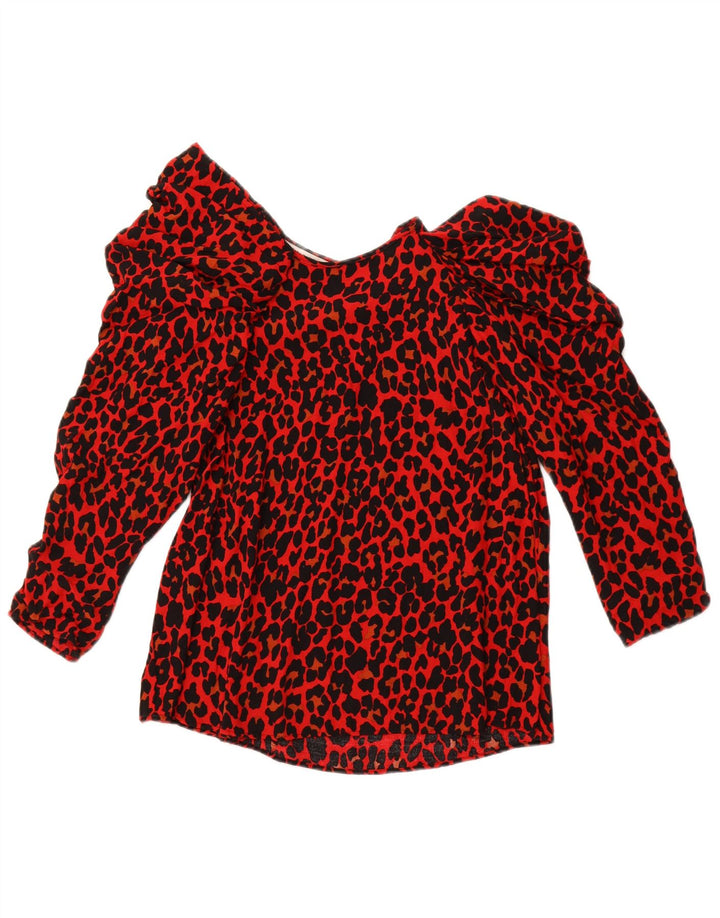 ZARA Womens 3/4 Sleeve Blouse Top UK 10 Small Red Animal Print