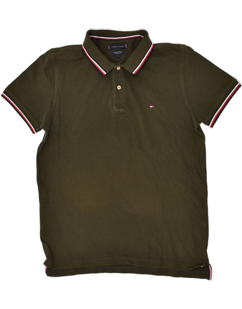 TOMMY HILFIGER Mens Slim Fit Polo Shirt Large Khaki | Vintage Tommy Hilfiger | Thrift | Second-Hand Tommy Hilfiger | Used Clothing | Messina Hembry 