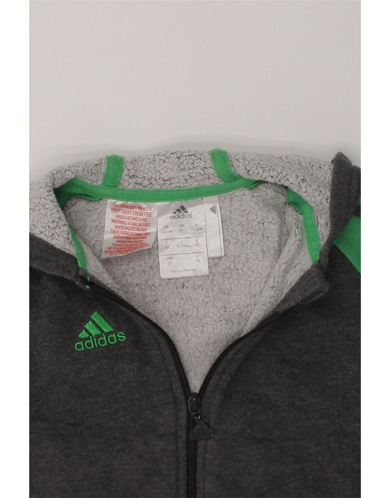 ADIDAS Baby Boys Zip Hoodie Sweater 18-24 Months Grey Colourblock Cotton | Vintage Adidas | Thrift | Second-Hand Adidas | Used Clothing | Messina Hembry 