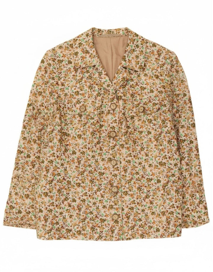 Vintage Womens 5 Button Blazer Jacket UK 12 Medium Beige Floral