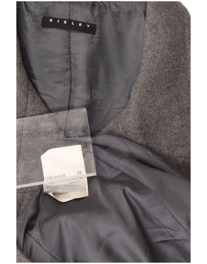 SISLEY Womens Overcoat IT 42 Medium Grey Wool