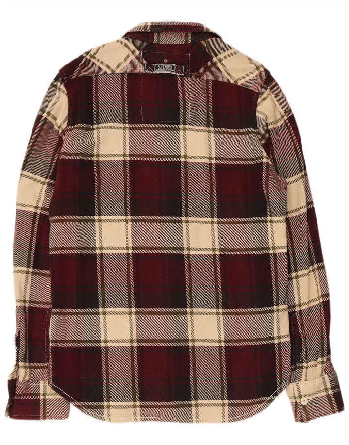 Superdry Mens Flannel Shirt Large Burgundy Check Cotton