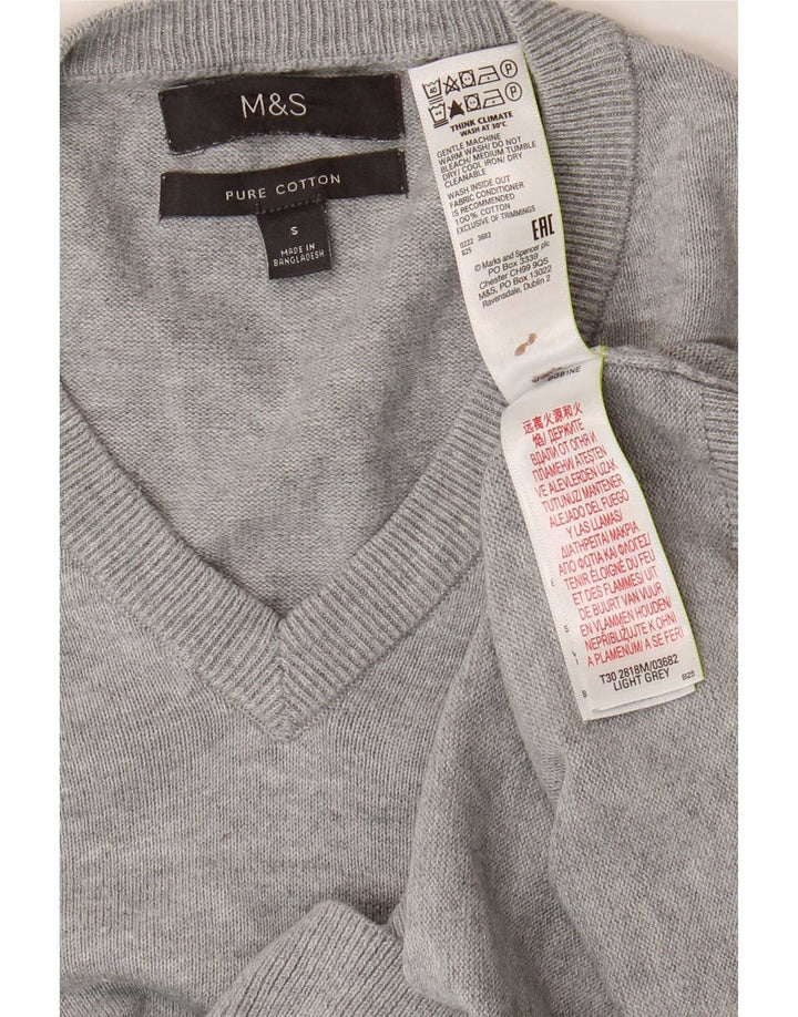 Marks & Spencer Womens V-Neck Jumper Sweater UK 10 Small Grey Cotton
