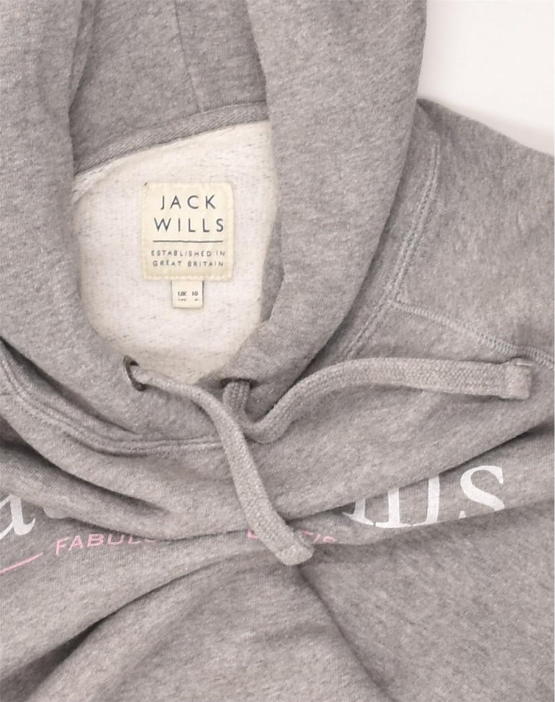 JACK WILLS Womens Loose Fit Graphic Hoodie Jumper UK 10 Small Grey Cotton | Vintage Jack Wills | Thrift | Second-Hand Jack Wills | Used Clothing | Messina Hembry 