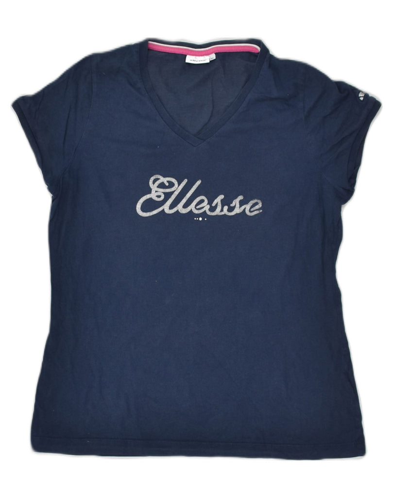 ELLESSE Womens Graphic T-Shirt Top UK 18 XL Navy Blue Cotton | Vintage Ellesse | Thrift | Second-Hand Ellesse | Used Clothing | Messina Hembry 