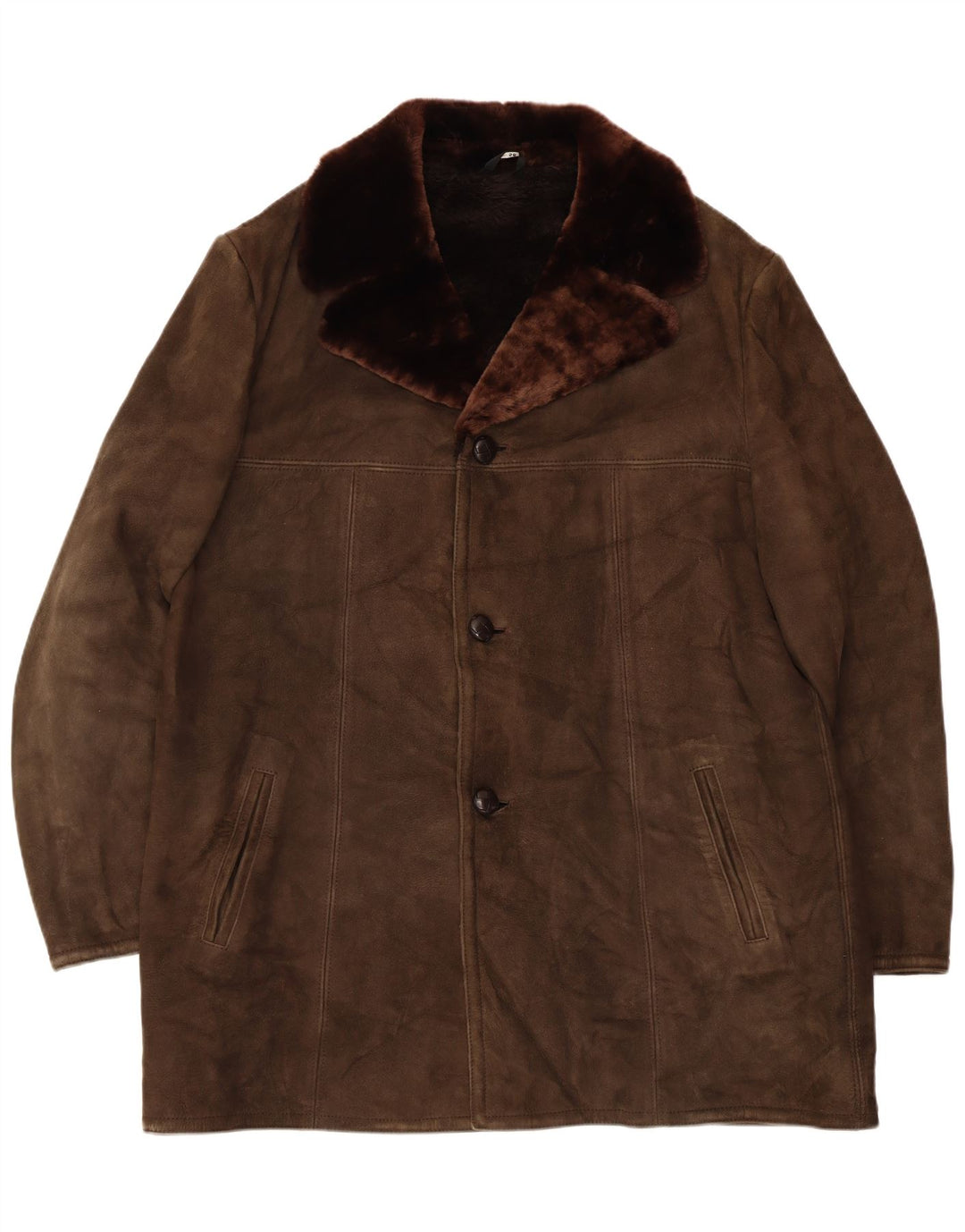 Vintage Mens Shearling Jacket UK 42 XL Brown Leather