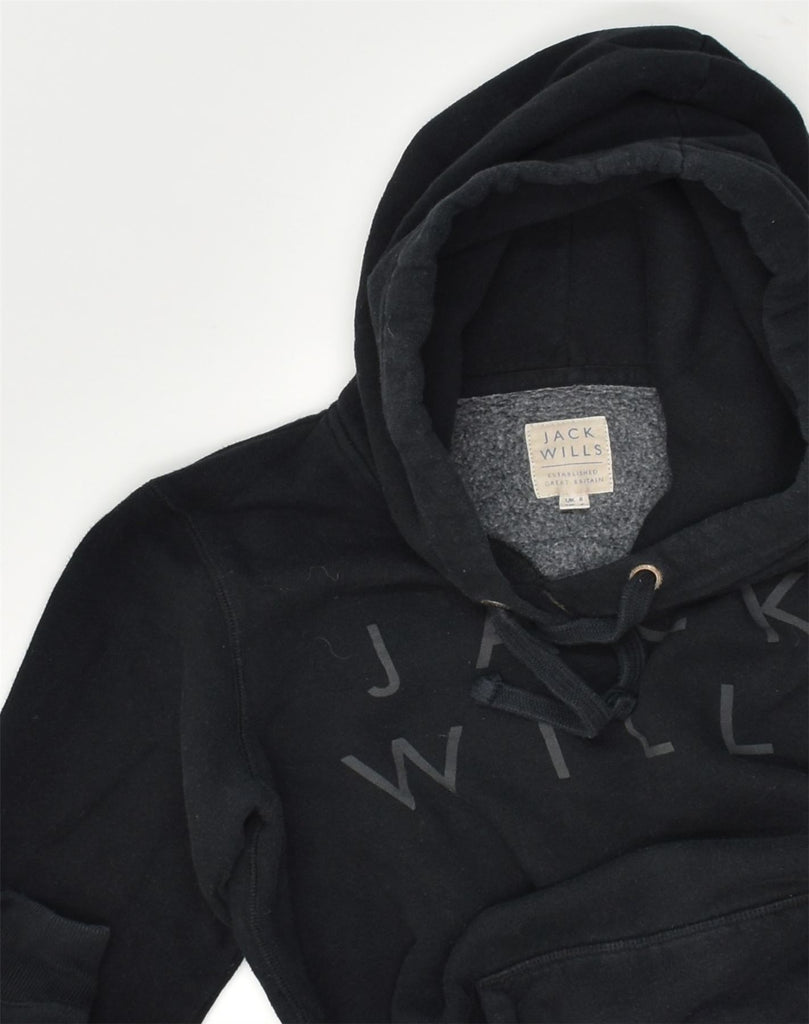 JACK WILLS Womens Graphic Hoodie Jumper UK 8 Small Black Cotton | Vintage Jack Wills | Thrift | Second-Hand Jack Wills | Used Clothing | Messina Hembry 