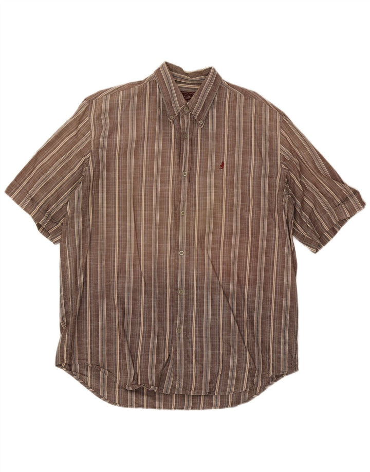 Marlboro Classics Mens Short Sleeve Shirt XL Brown Check Cotton