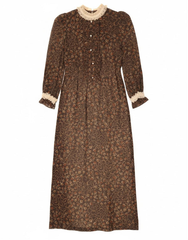 Shelana Womens Long Sleeve Maxi Dress UK 14 Medium Brown Floral