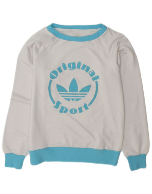Adidas Womens Graphic Sweatshirt Jumper IT 46 Large White Polyester