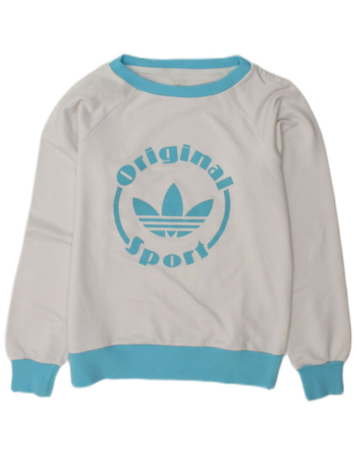 Adidas Womens Graphic Sweatshirt Jumper IT 46 Large White Polyester
