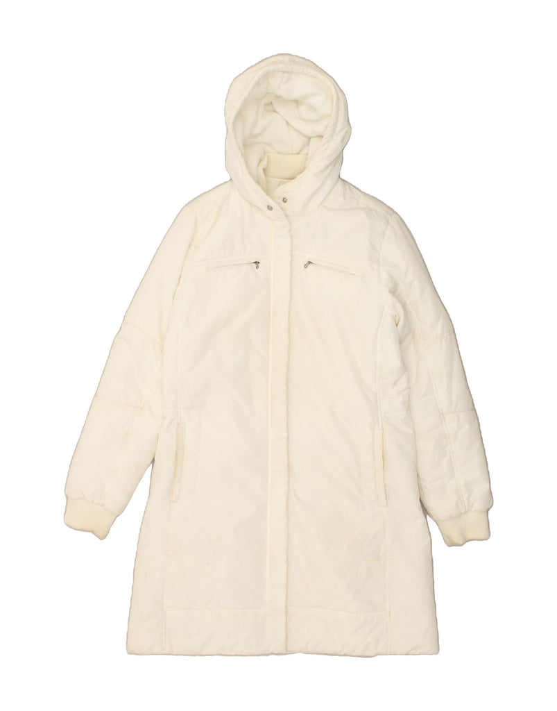 CHAMPION Womens Hooded Windbreaker Coat UK 16 Large White Polyester | Vintage Champion | Thrift | Second-Hand Champion | Used Clothing | Messina Hembry 