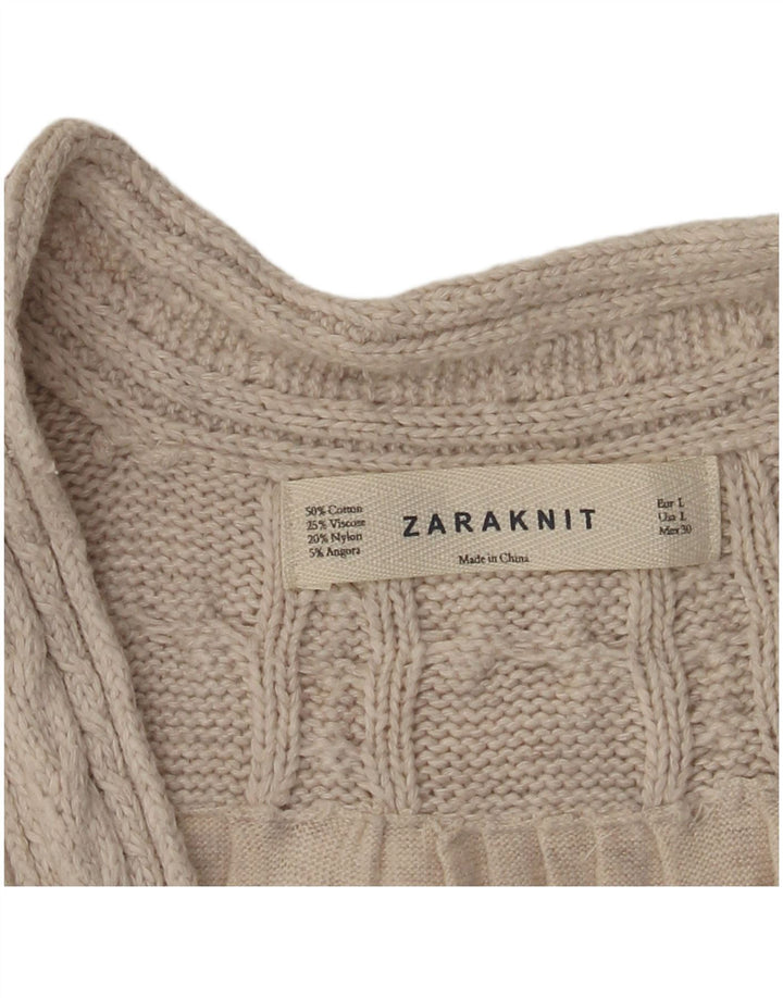 ZARA Womens Cardigan Sweater UK 14 Large Beige Cotton