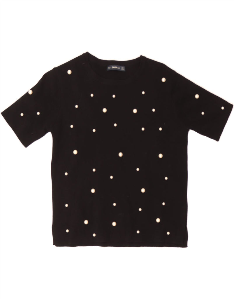 ZARA Womens Short Sleeve Crew Neck Jumper Sweater UK 10 Small Black Vintage Zara and Second-Hand Zara from Messina Hembry 